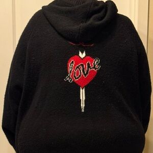 Torrid x Betsey Johnson Hooded Zip Sweater — Black w/ “LOVE” Back Graphic